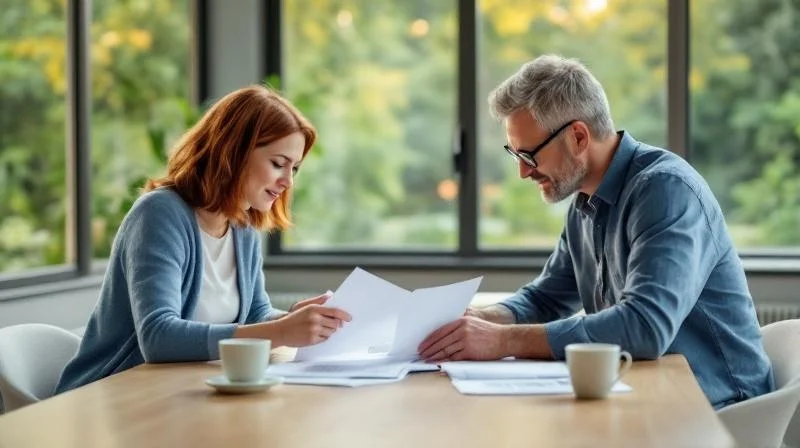Zwei Personen besprechen Unterlagen an einem Tisch in einem modernen Buero in Oberfranken